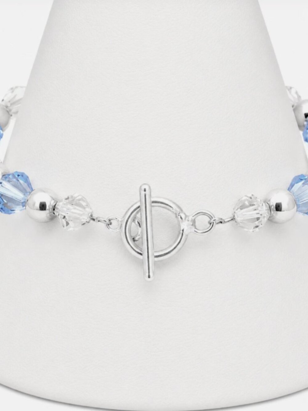 Sterling Silver 925 Sparkly Blue & Clear Crystal Bead Bracelet - Picture 3 of 3